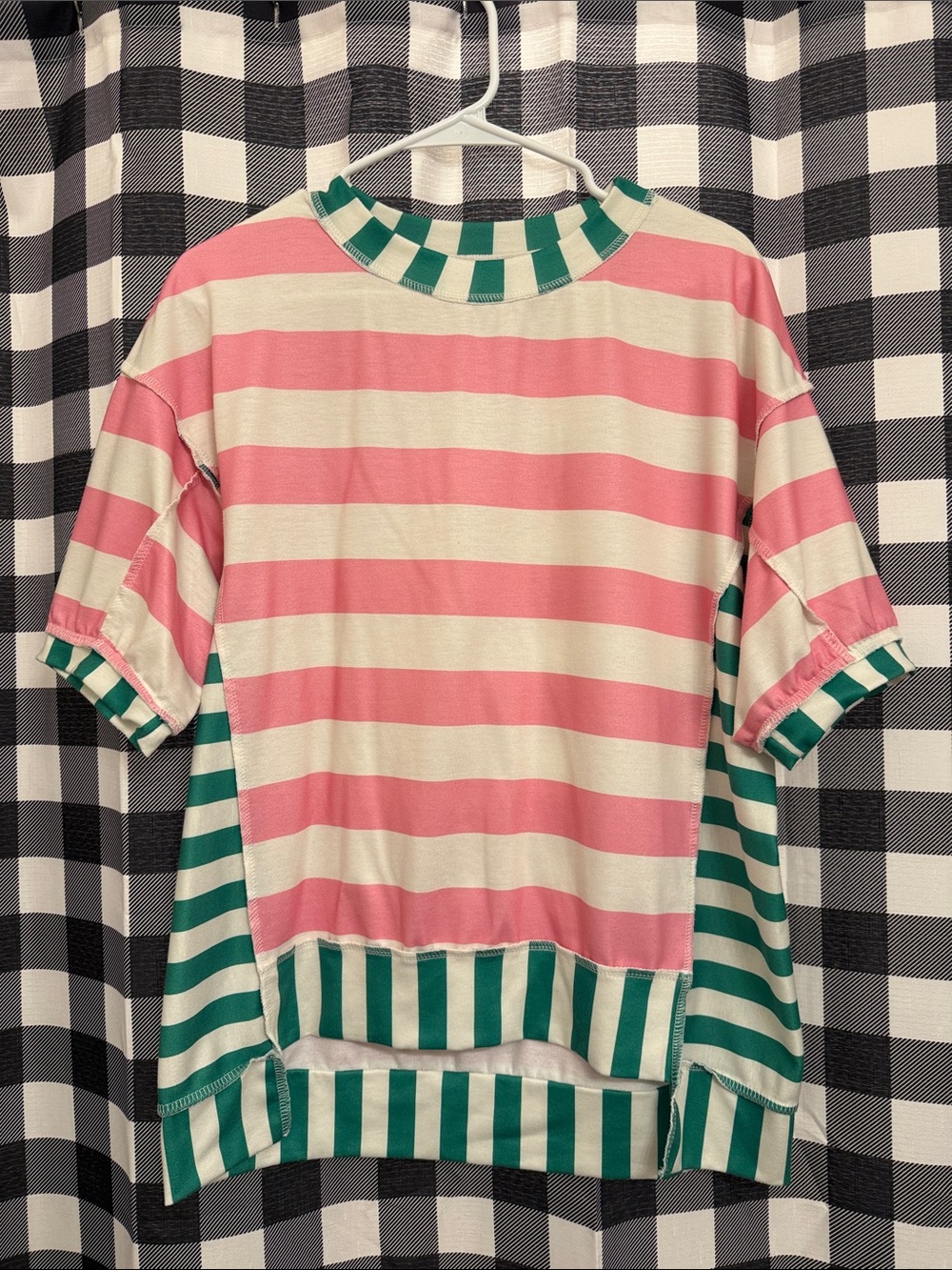 Women’s Pink and Green Stripe Top